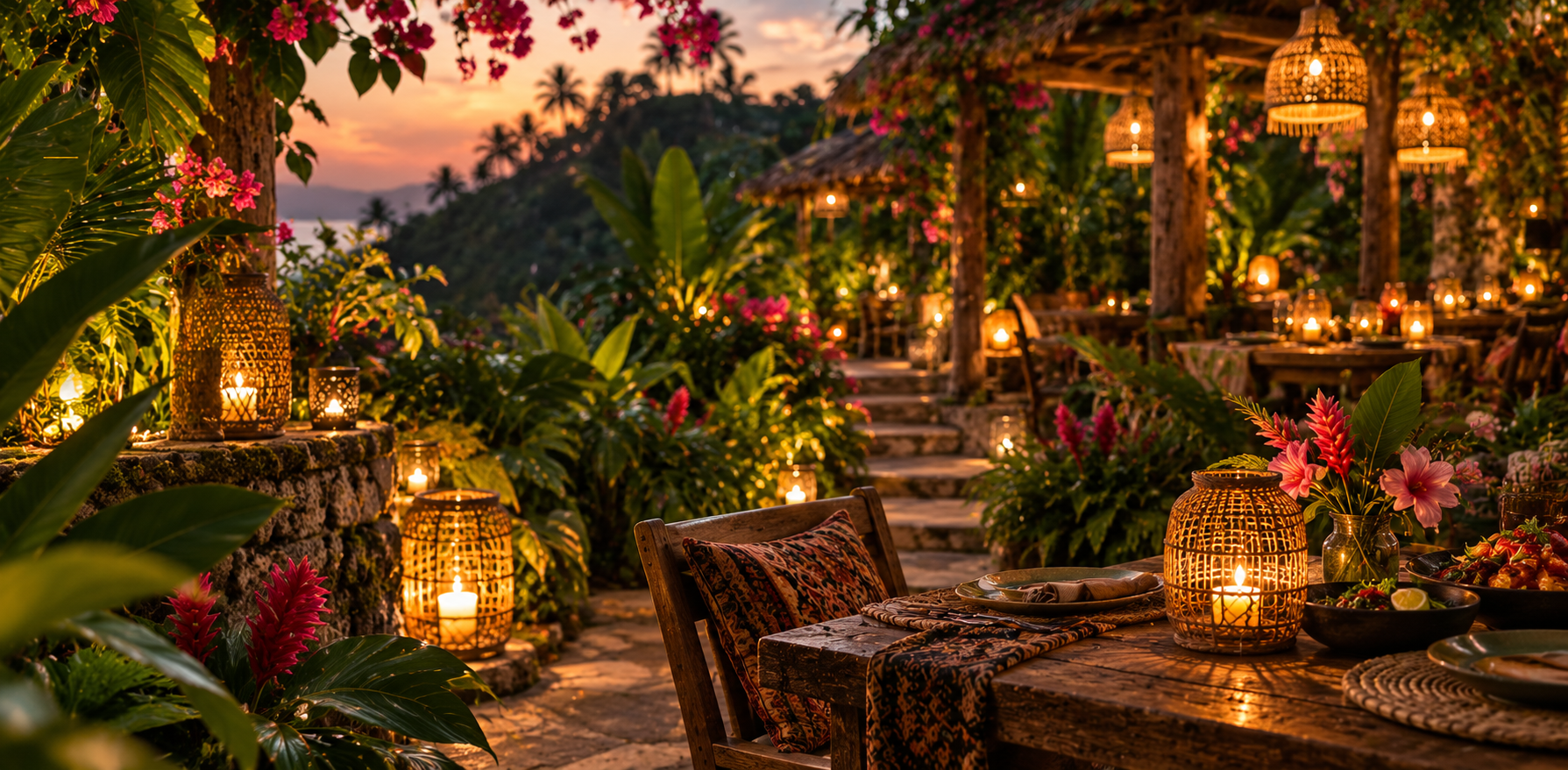 Romantic Tropical Garden Dining At Sunset