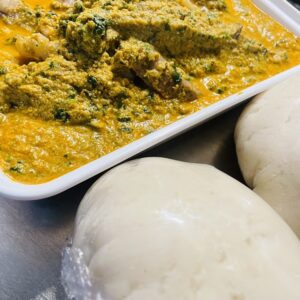 Egusi Soup with Semo (Fish and Chicken)